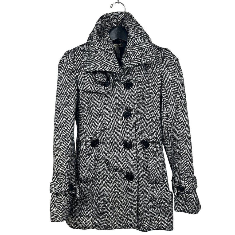 American Rag Womens Blk/Wht Herringbone Wool Blend Double-Breasted Coat XS, NWOT